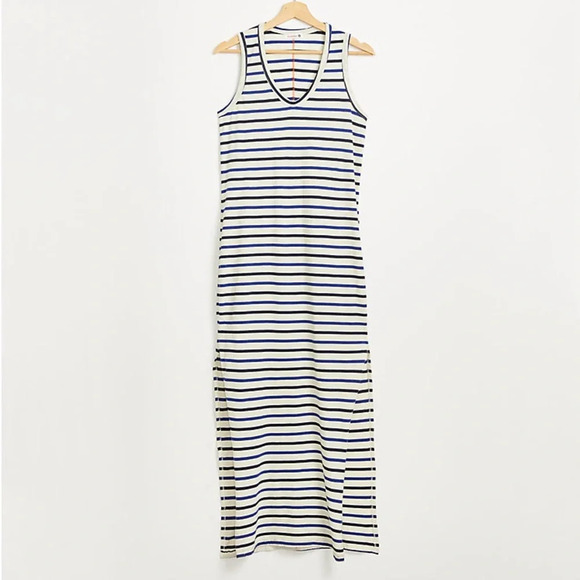 NWT Sundry Striped Sleeveless Maxi Shirt Dress With Slits - Picture 1 of 9